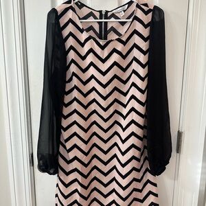 Speechless Pink and Black Chevron Long Sleeve Dress